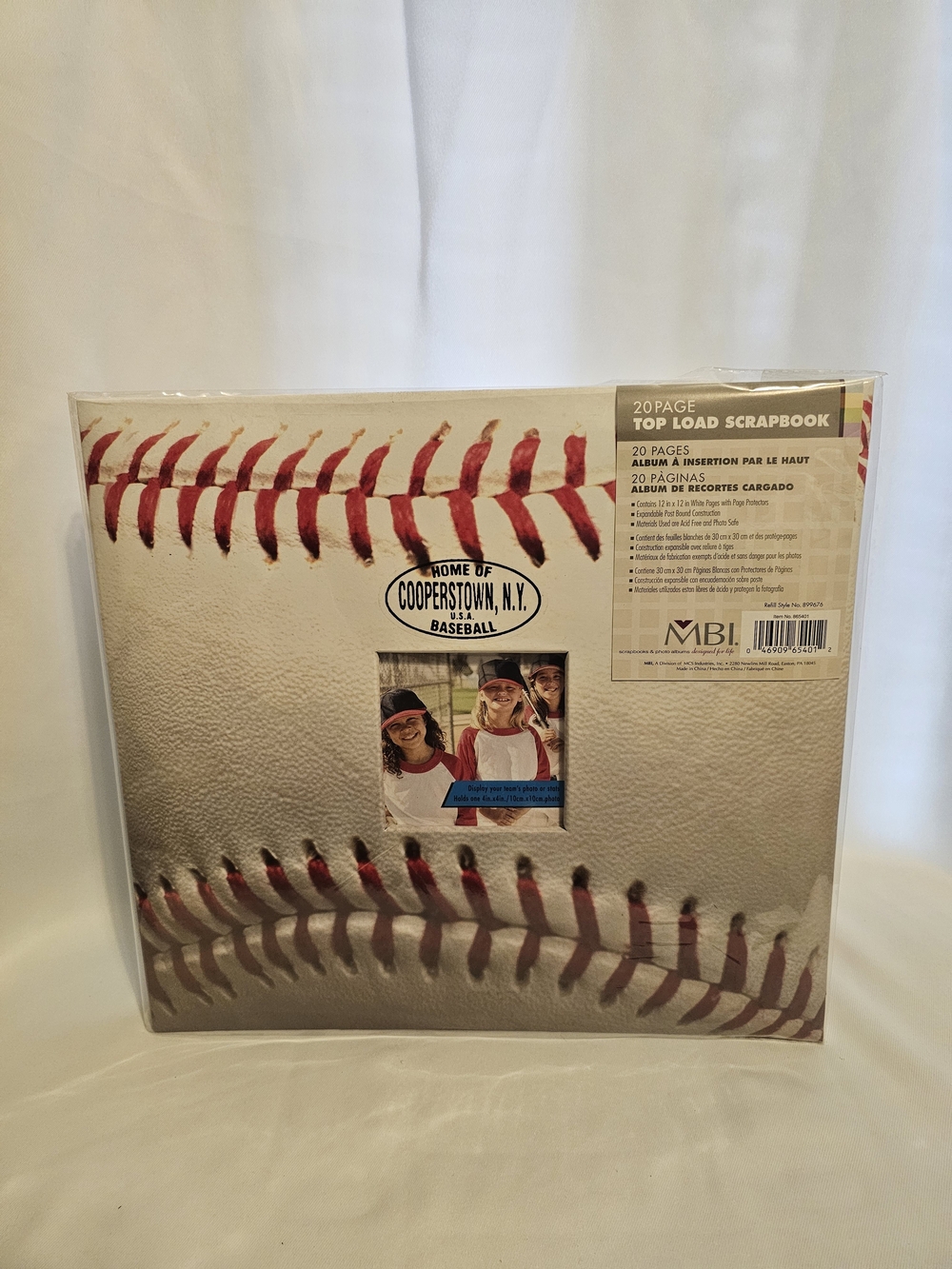 Baseball Themed Top-Load Scrapbook with Red Stitching